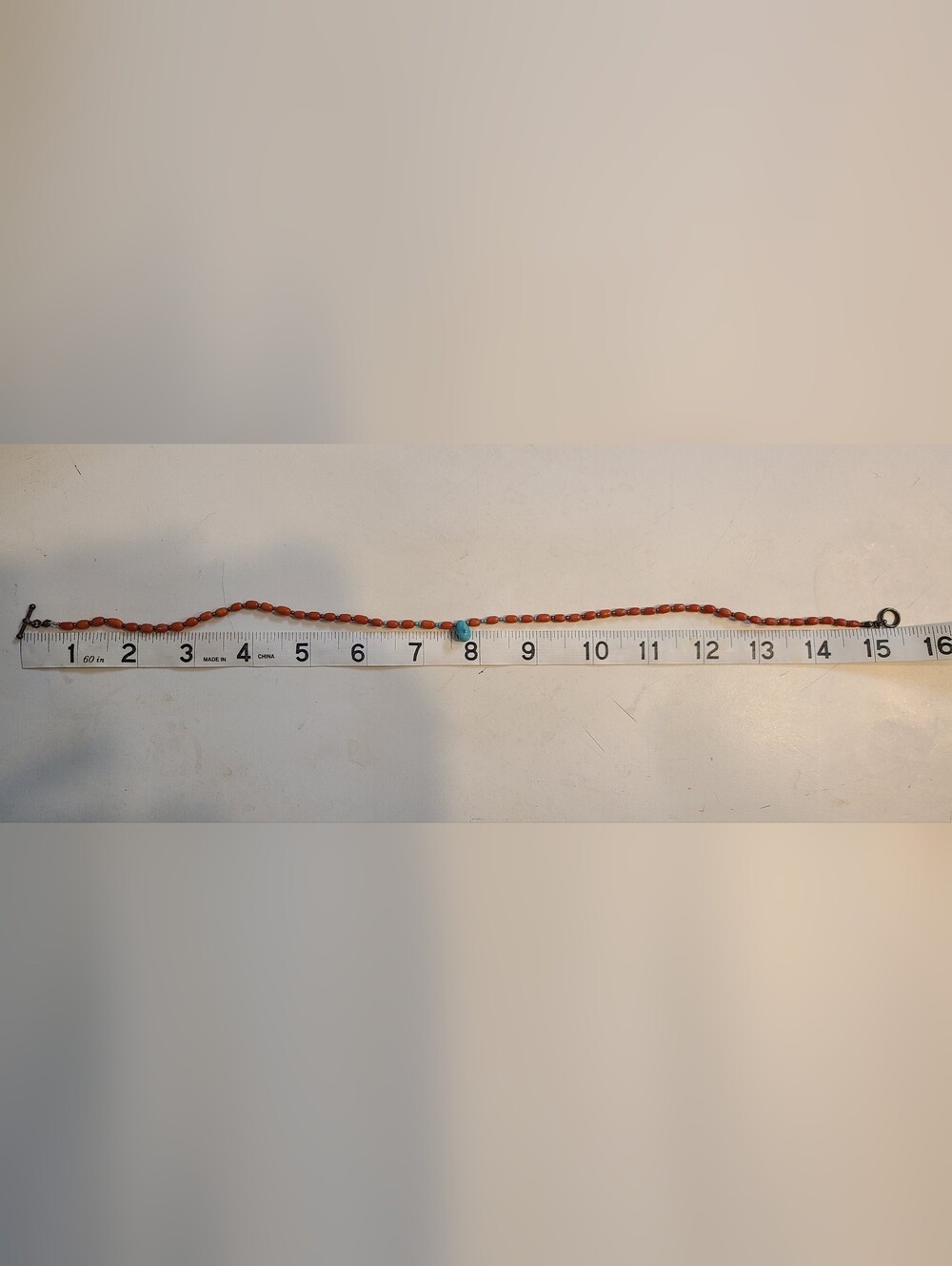 Beaded Coral Colored Necklace with Turquoise Colored Accent - Picture 3 of 3